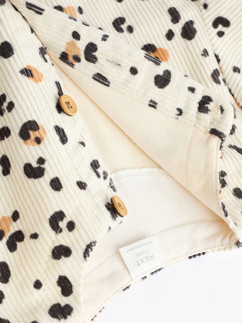Cream/ Tan Brown Leopard Print Baby Corduroy Romper