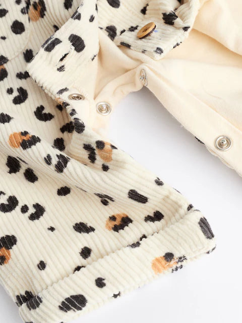 Cream/ Tan Brown Leopard Print Baby Corduroy Romper