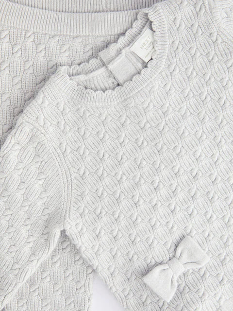 Grey 3D Bows Baby Knitted Jumper And Leggings Set
