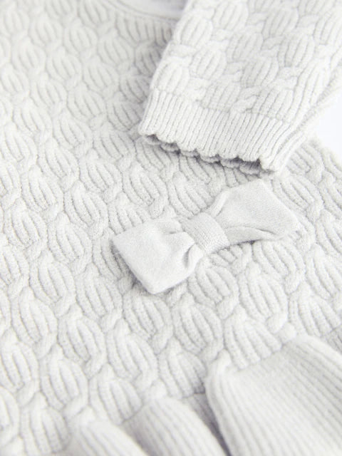 Grey 3D Bows Baby Knitted Jumper And Leggings Set