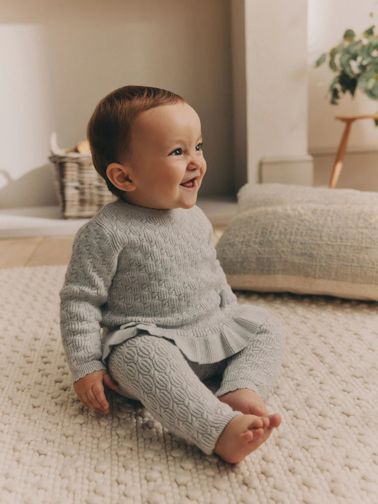 Grey 3D Bows Baby Knitted Jumper And Leggings Set