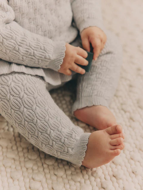 Grey 3D Bows Baby Knitted Jumper And Leggings Set