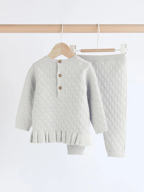 Grey 3D Bows Baby Knitted Jumper And Leggings Set