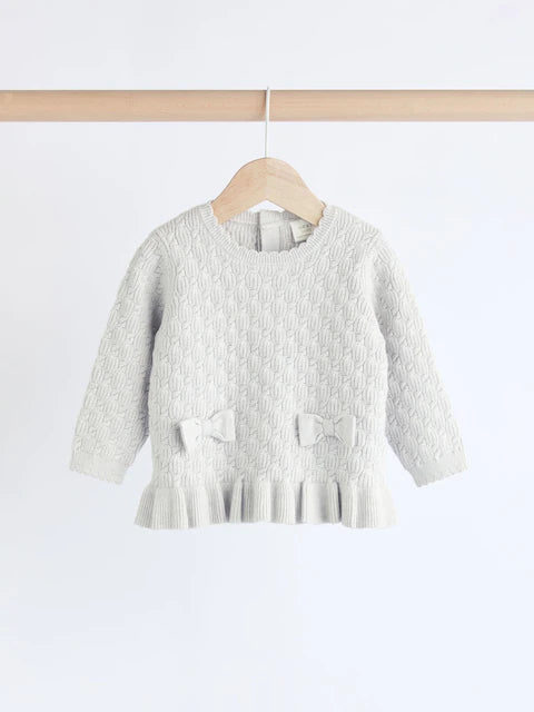 Grey 3D Bows Baby Knitted Jumper And Leggings Set