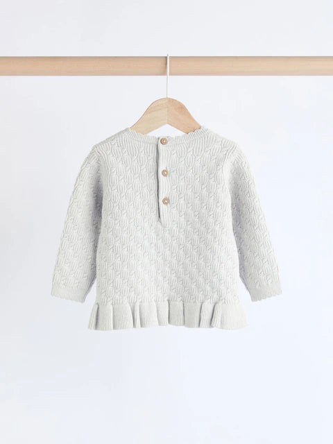 Grey 3D Bows Baby Knitted Jumper And Leggings Set