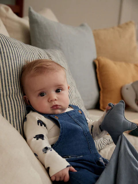 Blue Elephant Baby Denim Dungarees and Bodysuit Set