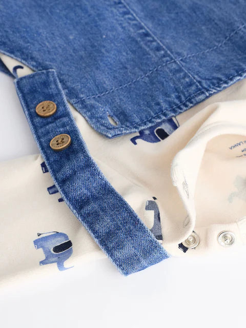 Blue Elephant Baby Denim Dungarees and Bodysuit Set