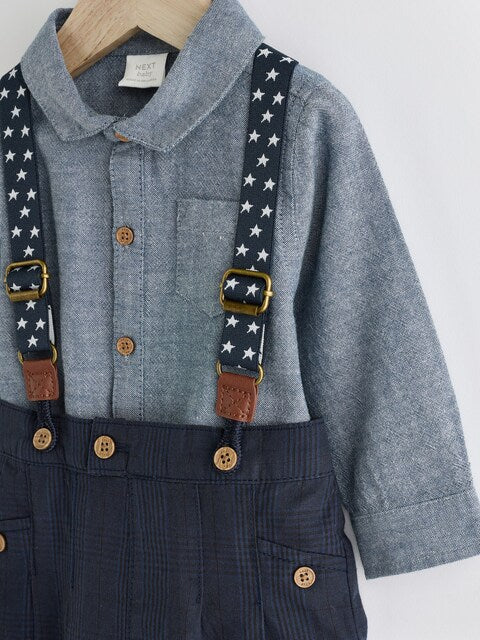 Navy Baby Shirt, Trousers and Braces 3 Piece Set