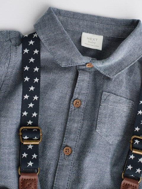 Navy Baby Shirt, Trousers and Braces 3 Piece Set