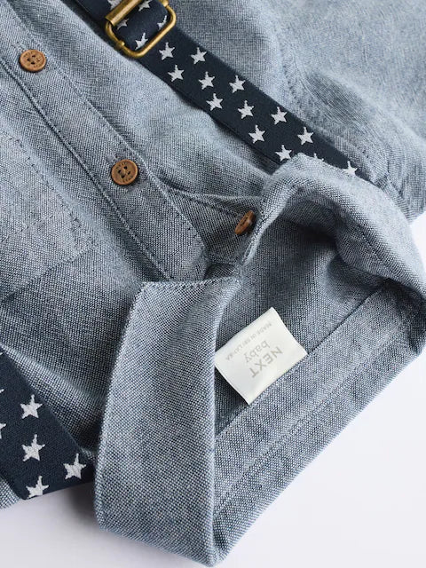 Navy Baby Shirt, Trousers and Braces 3 Piece Set