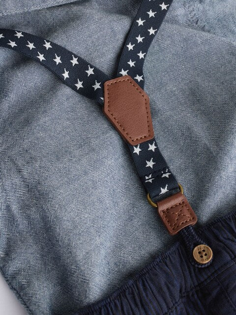 Navy Baby Shirt, Trousers and Braces 3 Piece Set