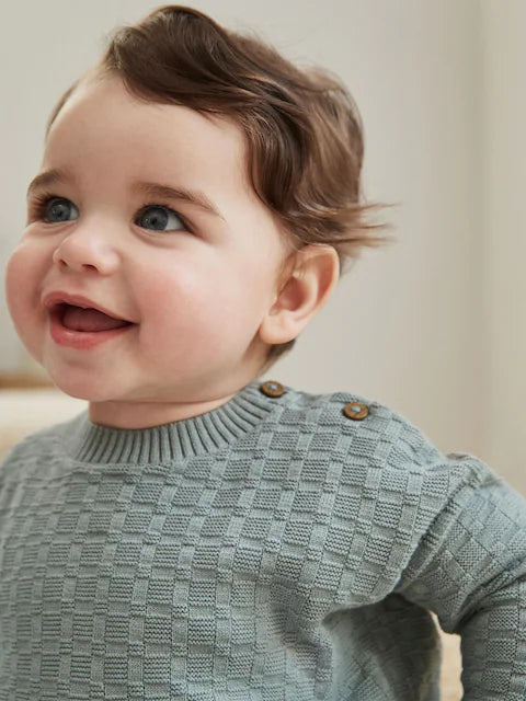 Mineral Blue Baby Textured Knit 100% Cotton Top and Leggings Set