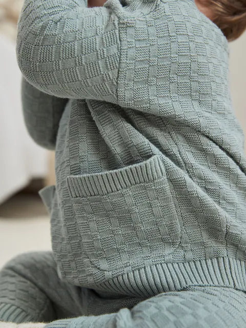 Mineral Blue Baby Textured Knit 100% Cotton Top and Leggings Set