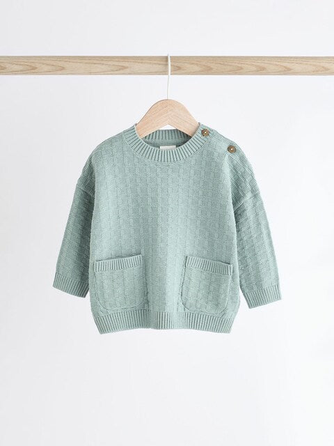 Mineral Blue Baby Textured Knit 100% Cotton Top and Leggings Set