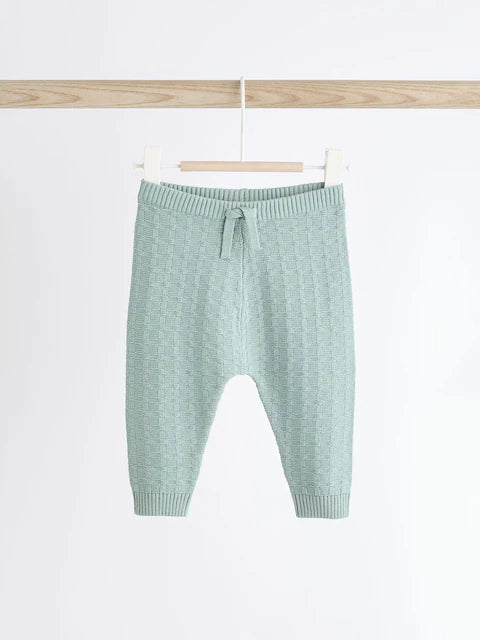 Mineral Blue Baby Textured Knit 100% Cotton Top and Leggings Set