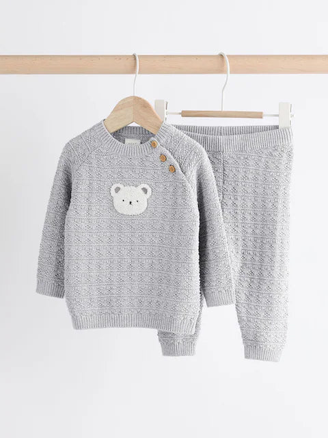 Grey Bear Baby Knitted Top and Leggings Set