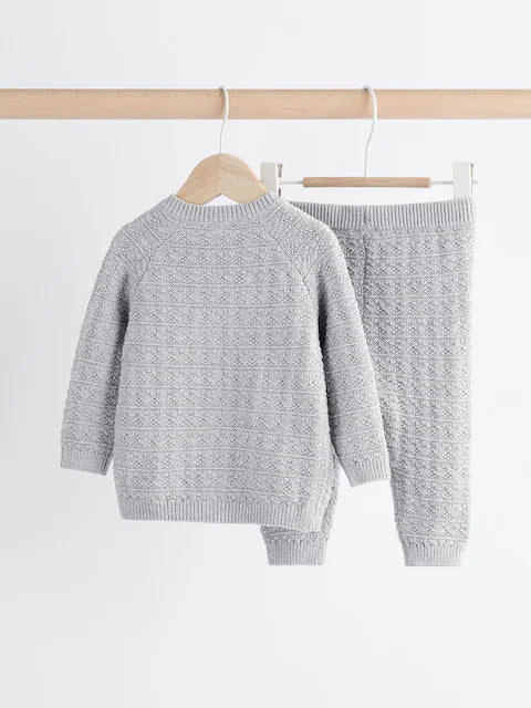 Grey Bear Baby Knitted Top and Leggings Set
