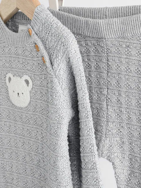 Grey Bear Baby Knitted Top and Leggings Set