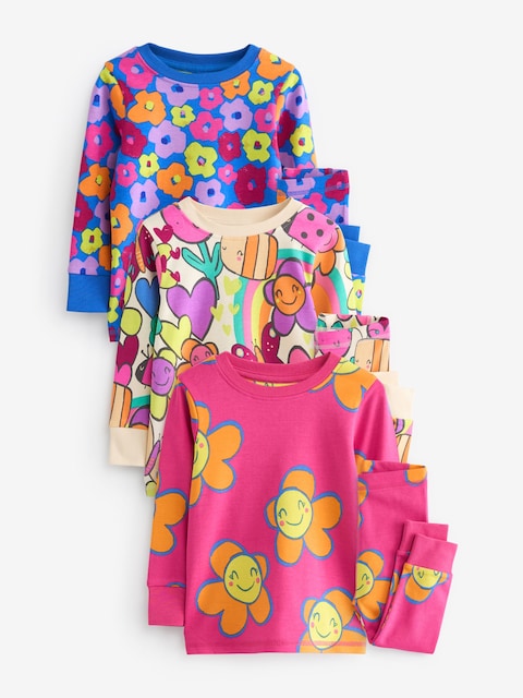 Pink/Blue Character Printed Snuggle Pyjamas 3 Pack