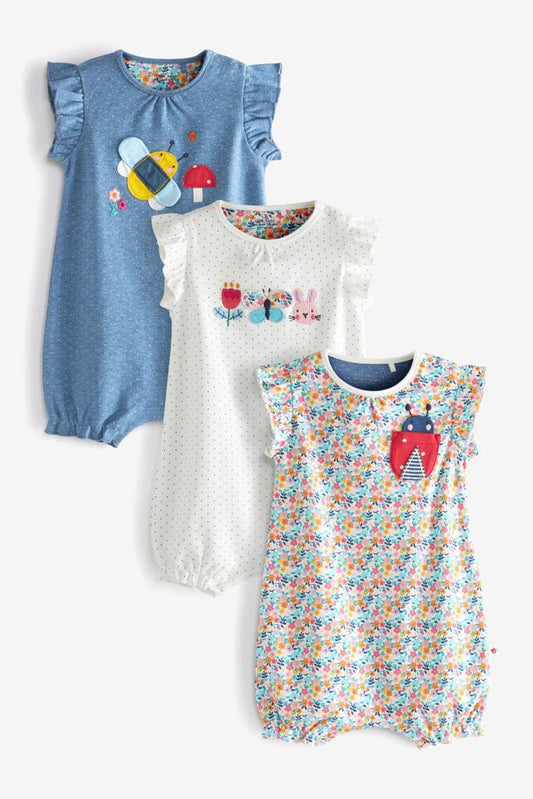 Blue, White Rompers Pack of 3.