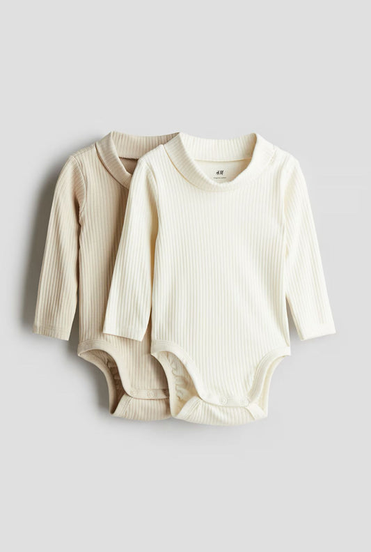 H&M Beige/White Polo Neck Bodysuit Full Sleeves 2 Pack