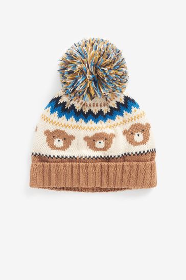 Brown/Cream Bear Knitted Hat
