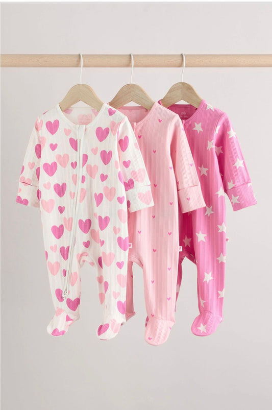 Pink Star/hearts  Zipper 3 Pack Set