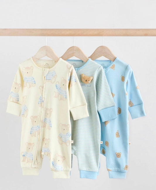 Blue bear footless zipper sleepsuit 3 pack