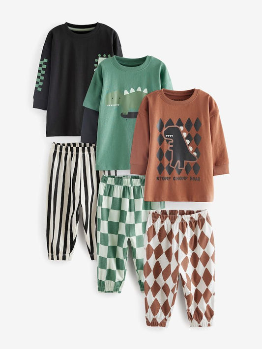 Green/Black.Rust Checkboard oversized pyjamas 3 pack