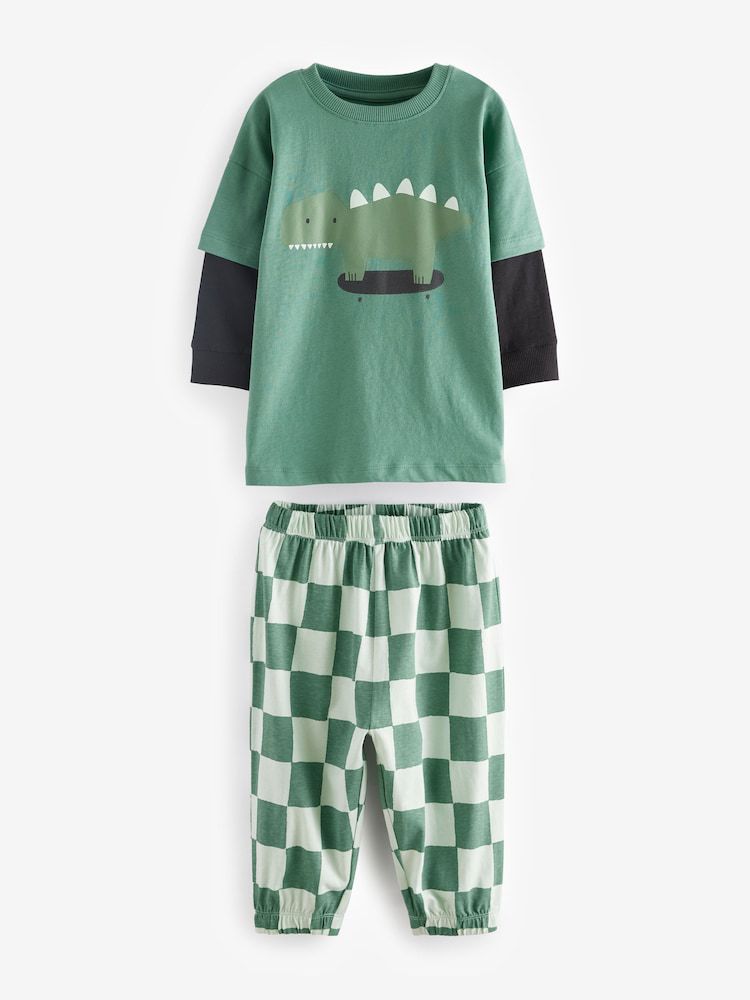 Green/Black.Rust Checkboard oversized pyjamas 3 pack