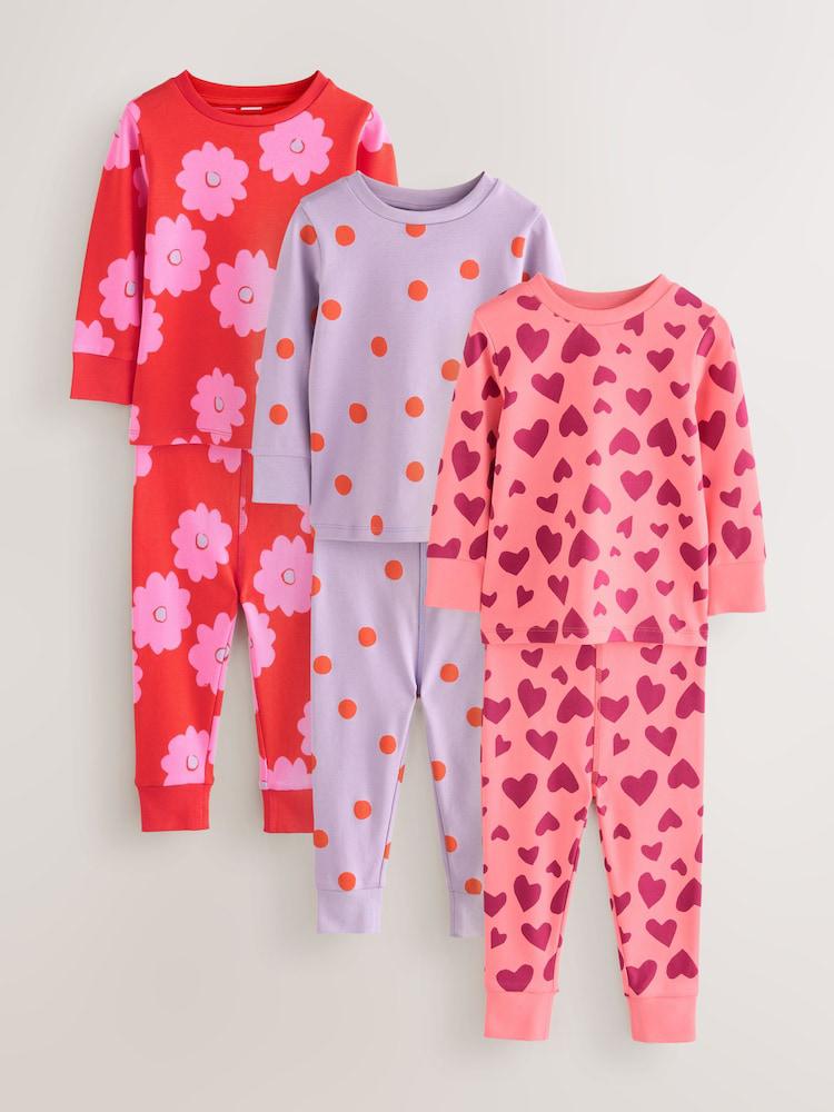 Red/Pink Floral pyjamas 3 Pack