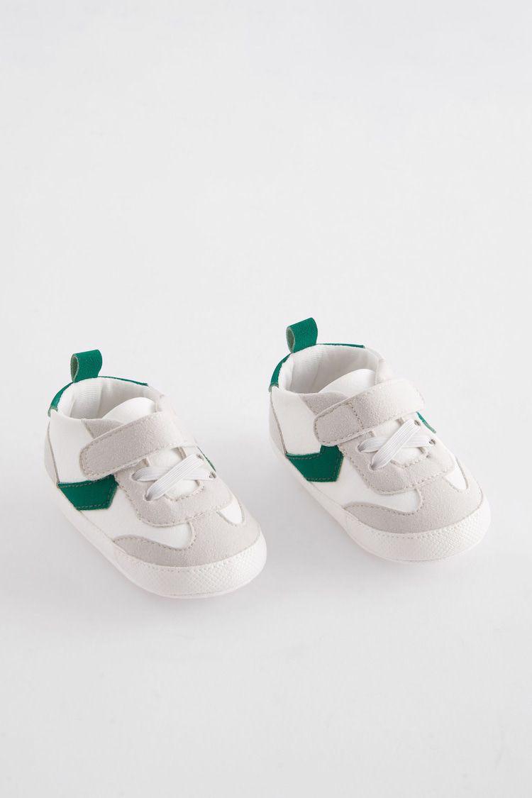 White Shoes with Green Strips.