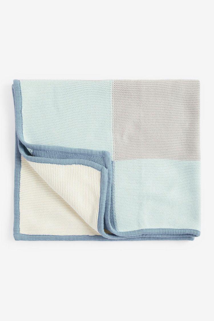 Blue Block Knitted Blanket.