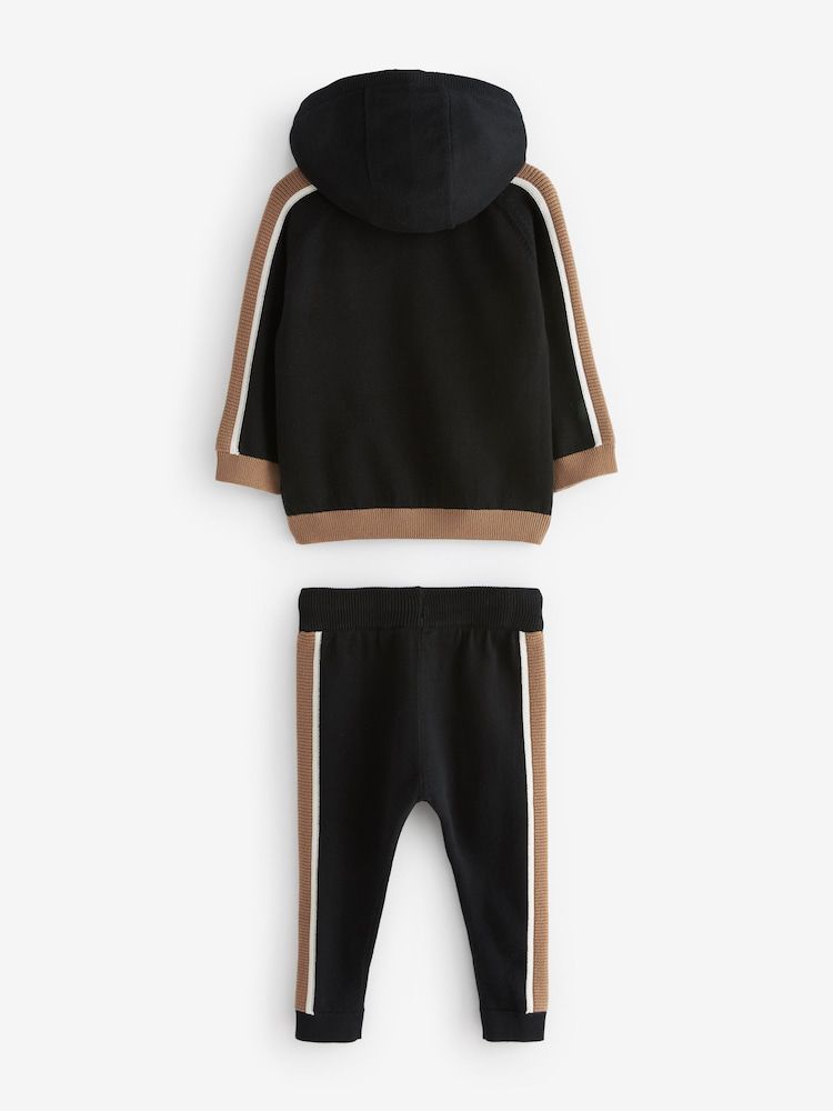 Black/Brown Knitted Hoodie & Joggers Set
