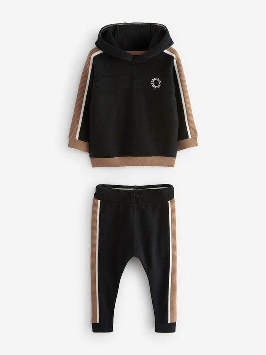 Black/Brown Knitted Hoodie & Joggers Set