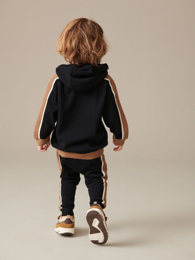 Black/Brown Knitted Hoodie & Joggers Set
