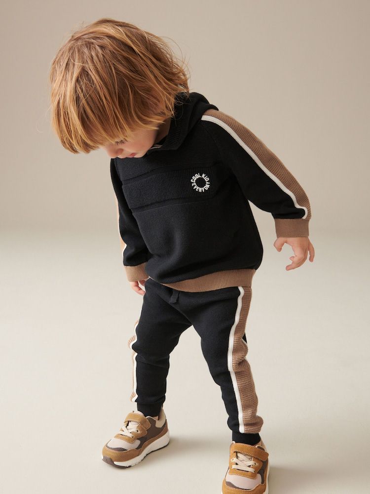 Black/Brown Knitted Hoodie & Joggers Set