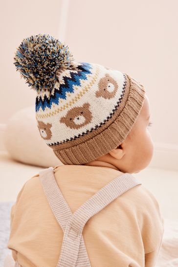 Brown/Cream Bear Knitted Hat